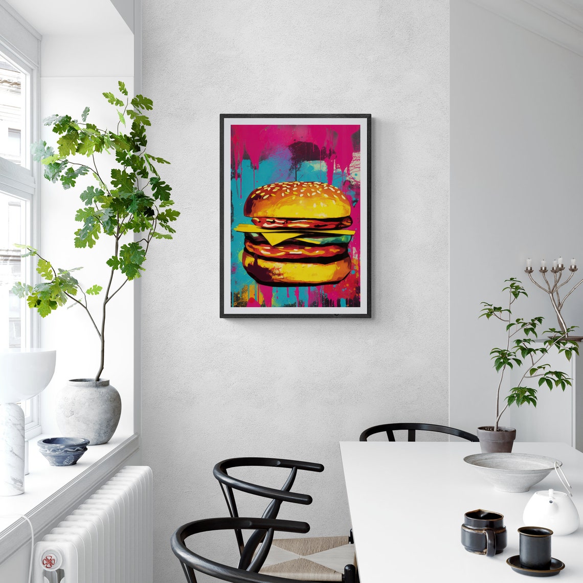 Cheeseburger Graffiti Pop Art Pink Teal Splash Kitchen Poster - Image 2