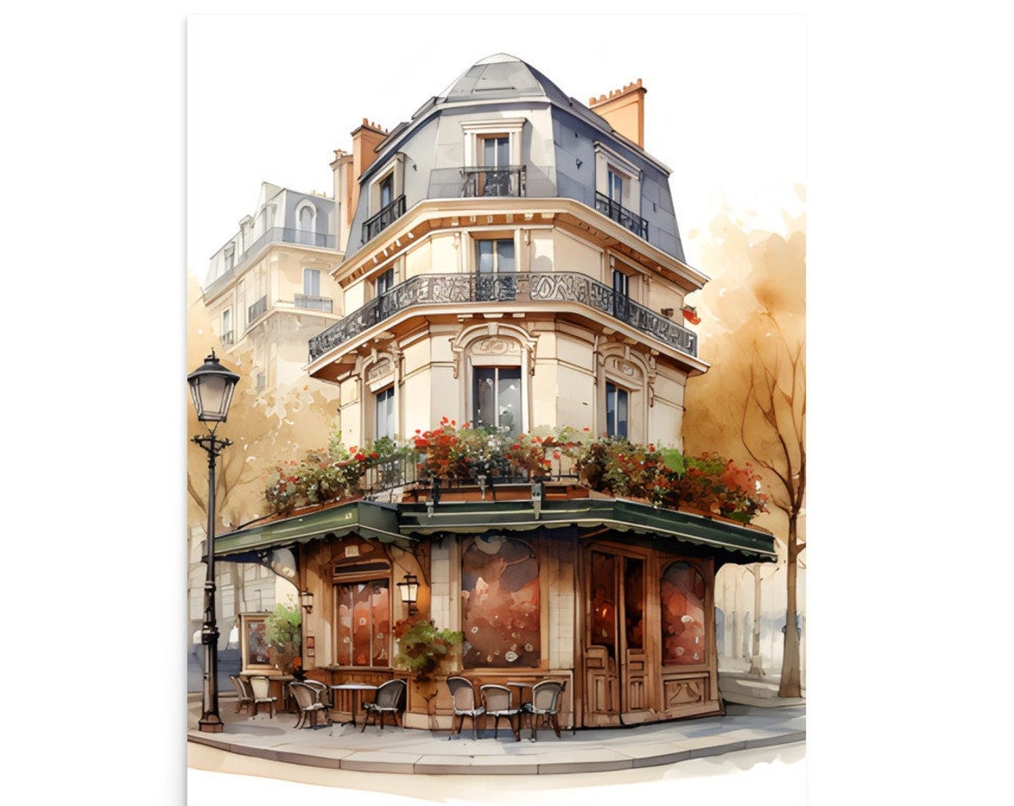 Coffee In Paris Watercolor Painting Paris Cityscape Art Print House Wall Art Paris Landscape Art Print From My Original Watercolor Painting