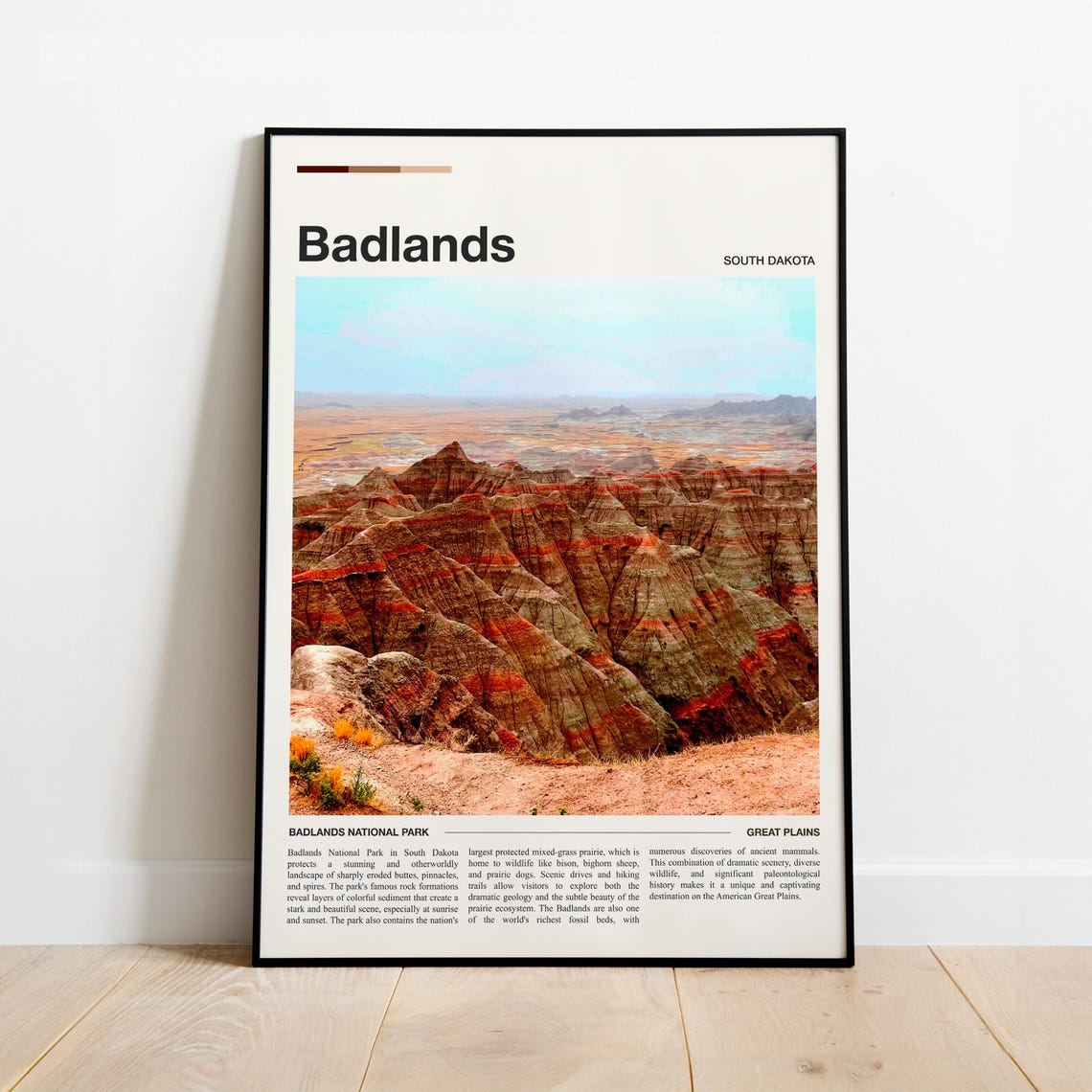 Badlands South Dakota Striped Buttes Desert Minimal Travel Poster