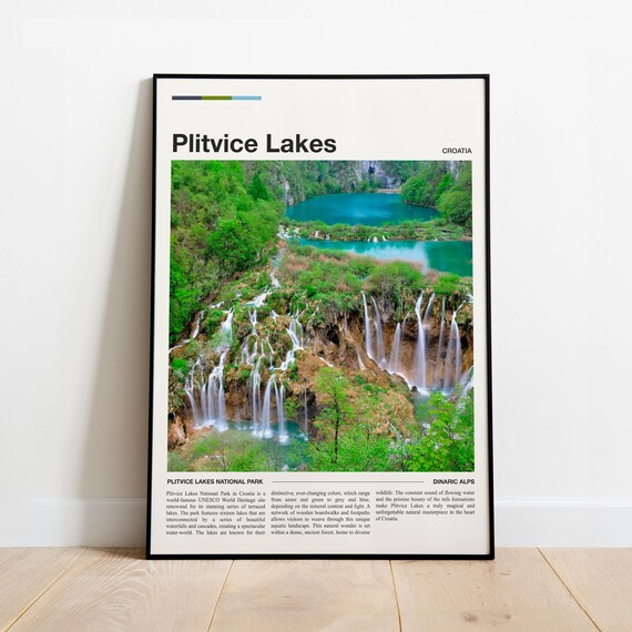 Plitvice Lakes Croatia Waterfall Terraces Minimal Travel Poster