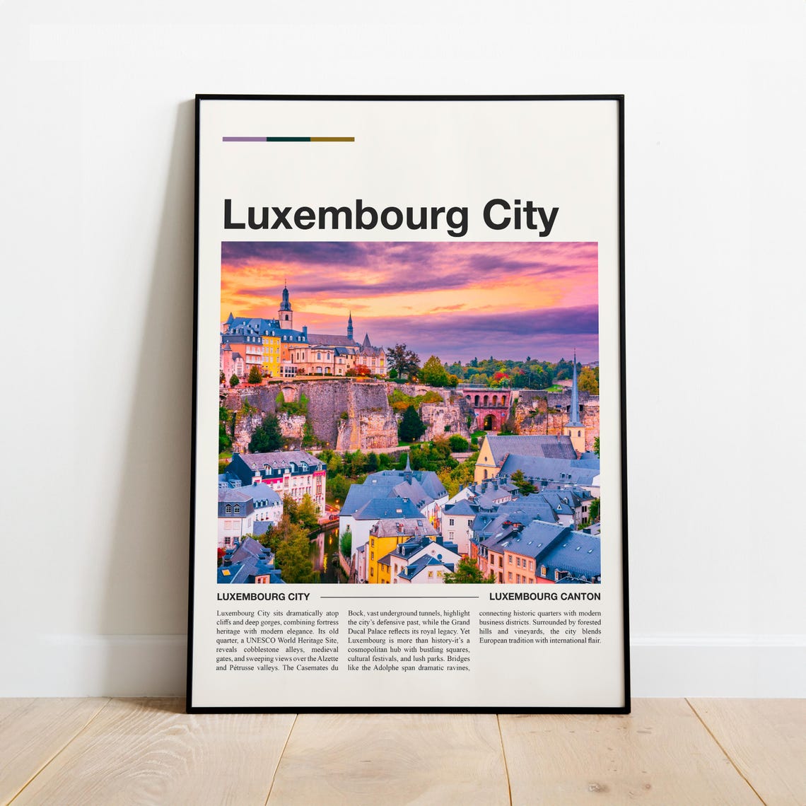 Luxembourg City Clifftop Old Town Sunset Minimalist Travel Poster