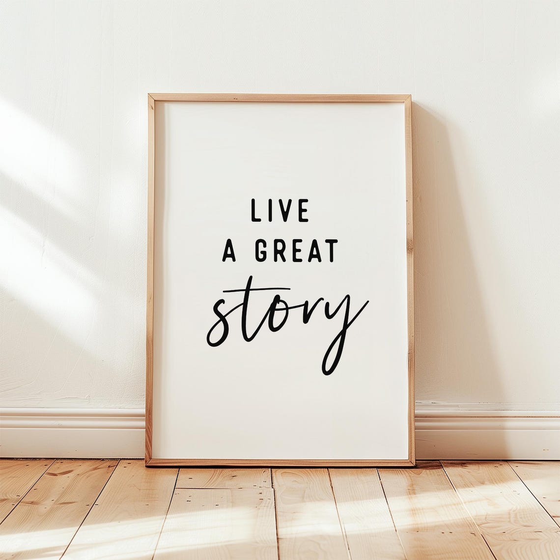 Live A Great Story Inspirational Script Typography Quote Wall Art - Image 2