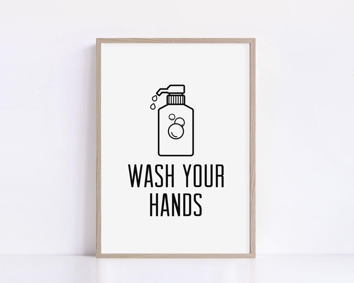 Wash Your Hands Soap Dispenser Icon Minimalist Bathroom Sign Poster