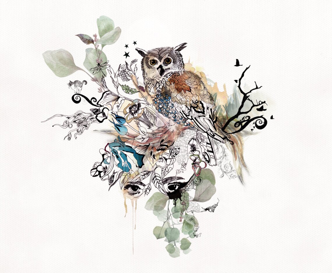 Owl Watercolor Art Print, Wildlife Wall Decor