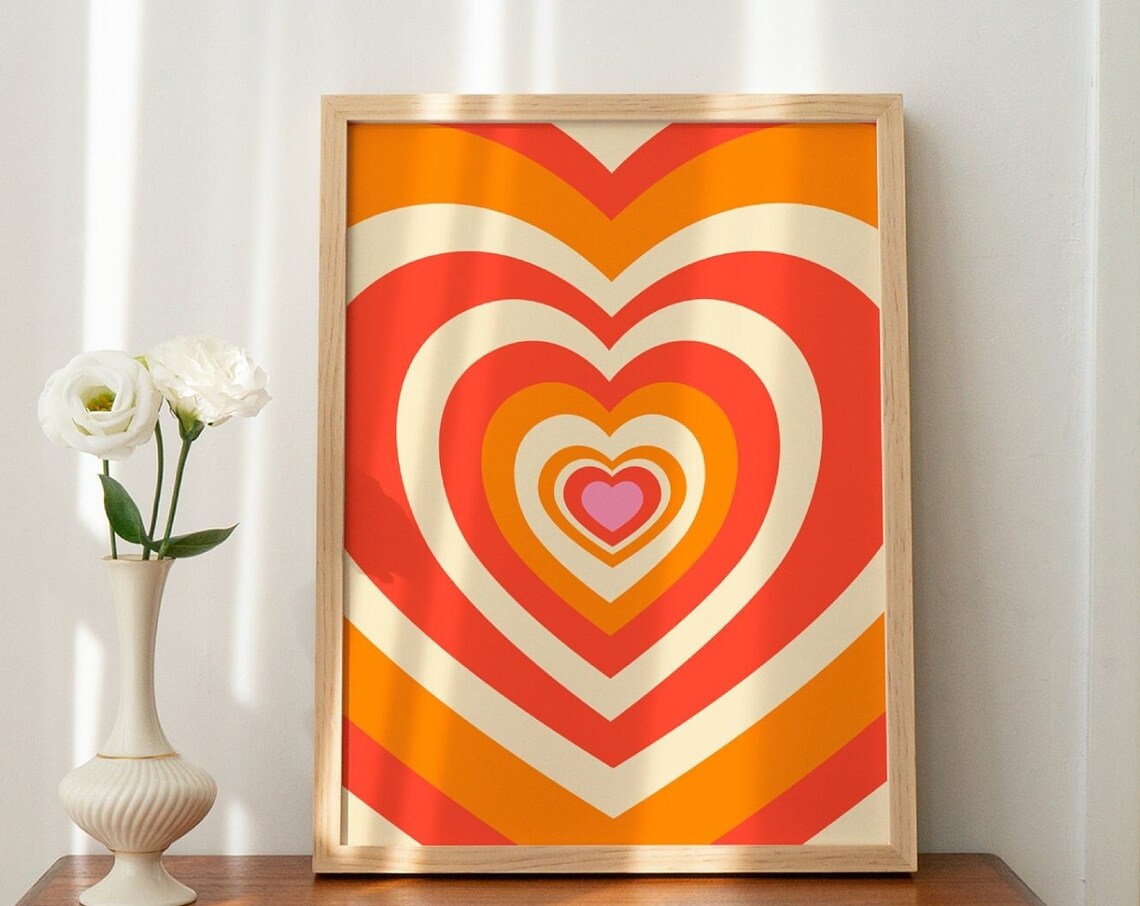 Heart Wall Print, Retro Vintage Decor Poster