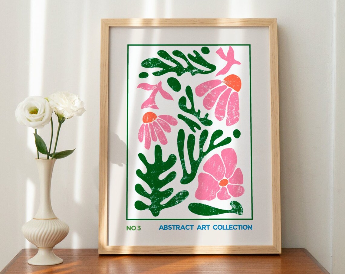 No 3 Abstract Art Collection Pink Green Botanical Matisse Poster - Image 3