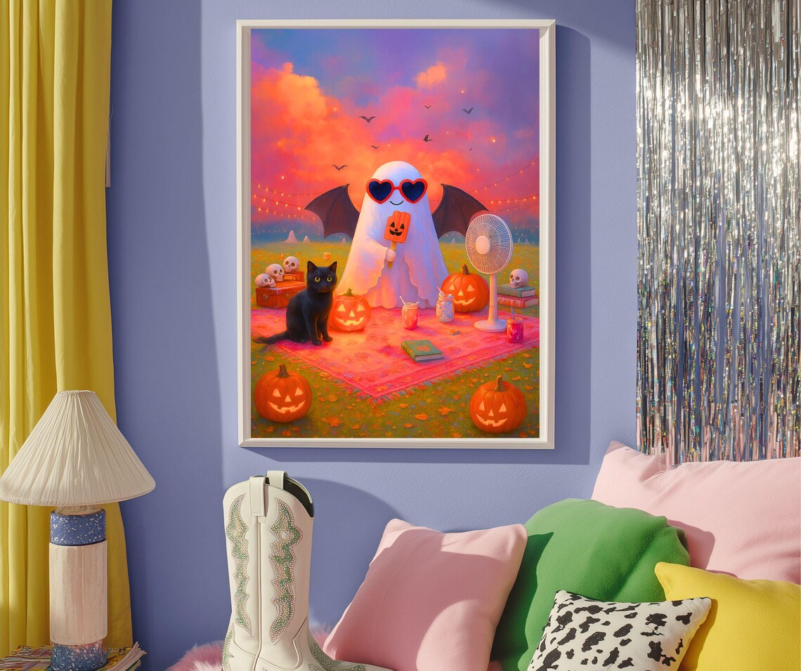 Summerween Poster Halloween Wall Art Whimsigoth Print Spooky Cute Decor Retro Cozy Artwork Pink Prints