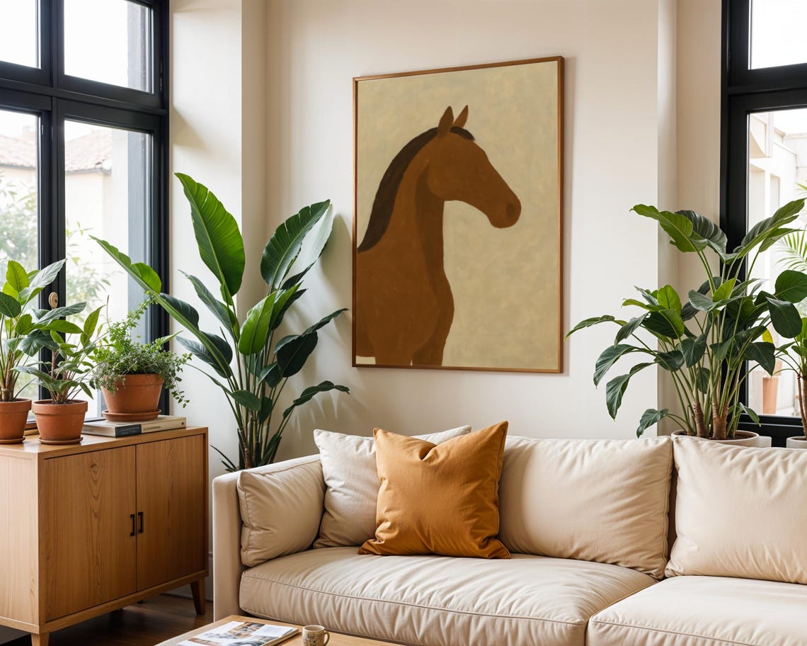 Abstract Brown Horse Head Minimalist Modern Farmhouse Art Print