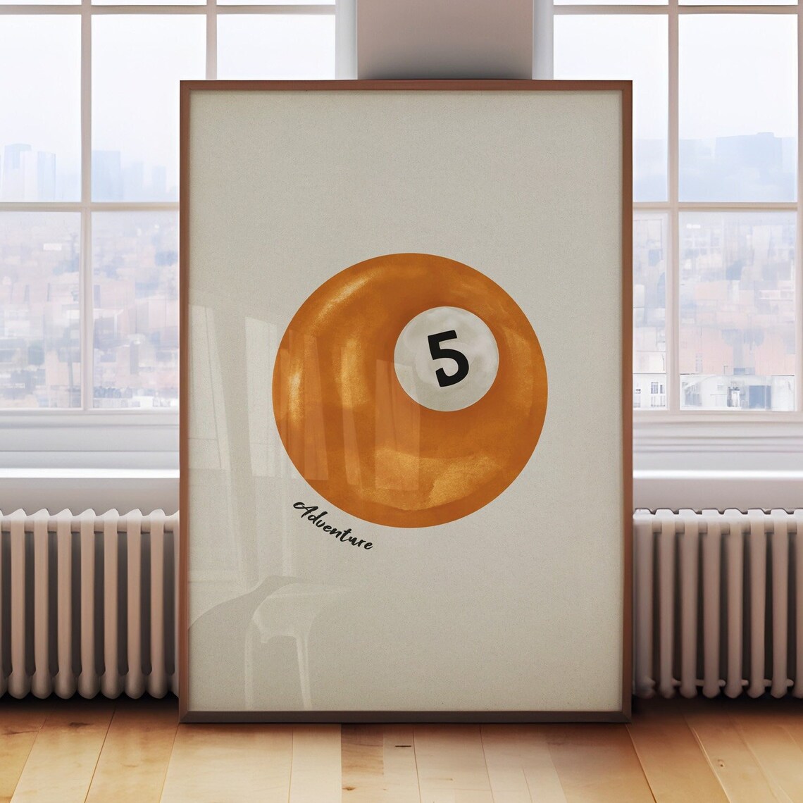 Lucky Orange Adventure 5 Ball Pool Minimalist Retro Art Print