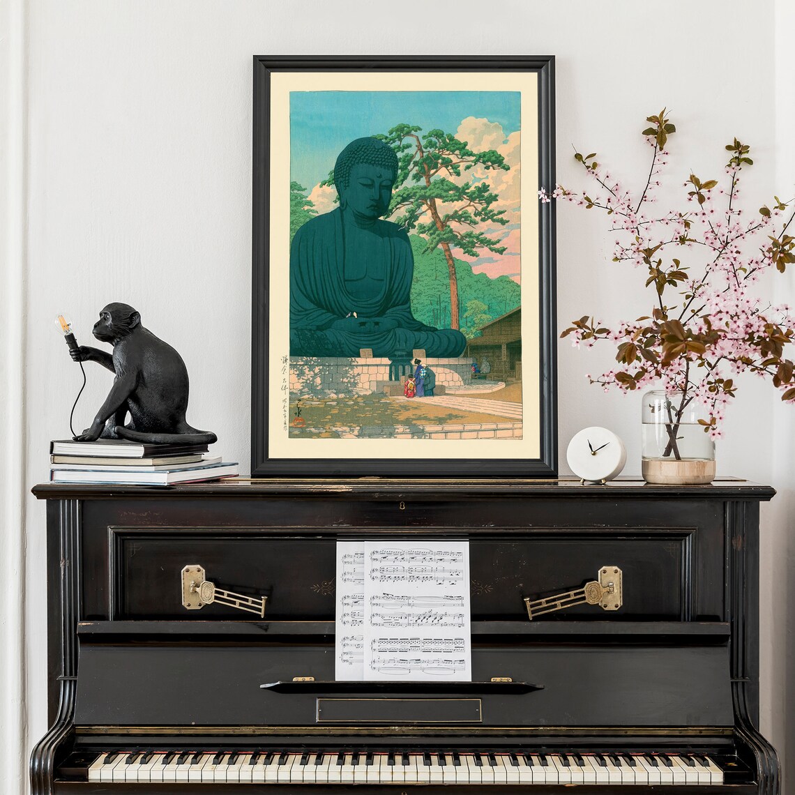 Kawase Hasui Great Buddha Kamakura Bronze Statue Pine Vintage Woodblock Poster - Image 2
