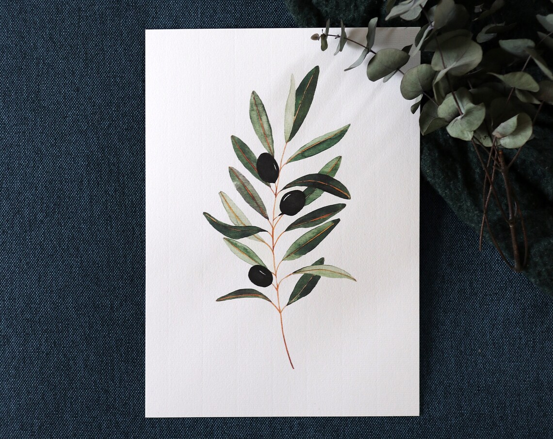 Olive Branch Watercolor Cardposter Art Print