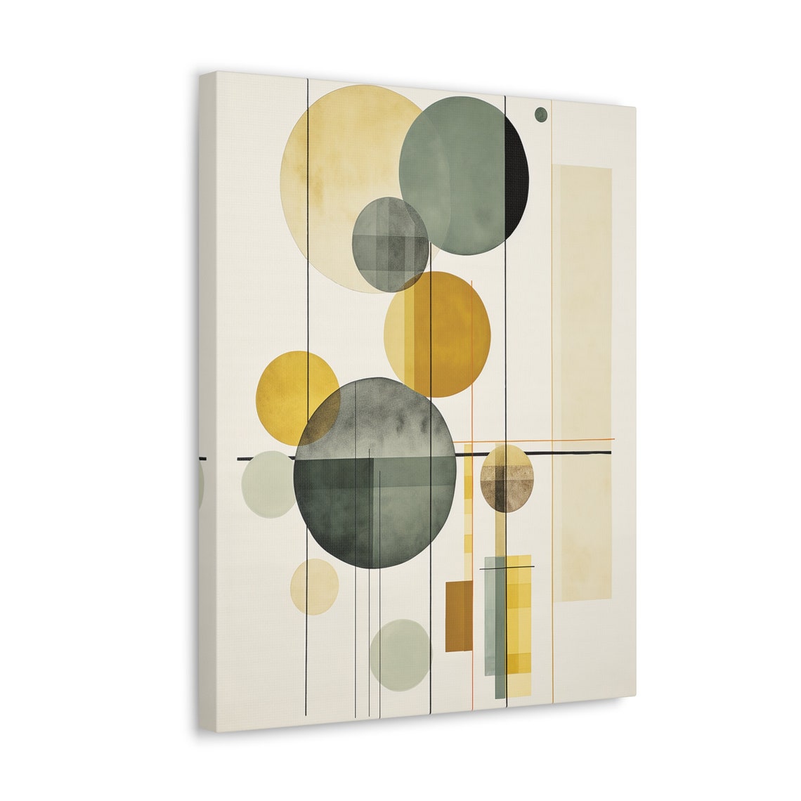 Geometric Abstract Circles In Olive Green And Gold Watercolor Poster - Image 2