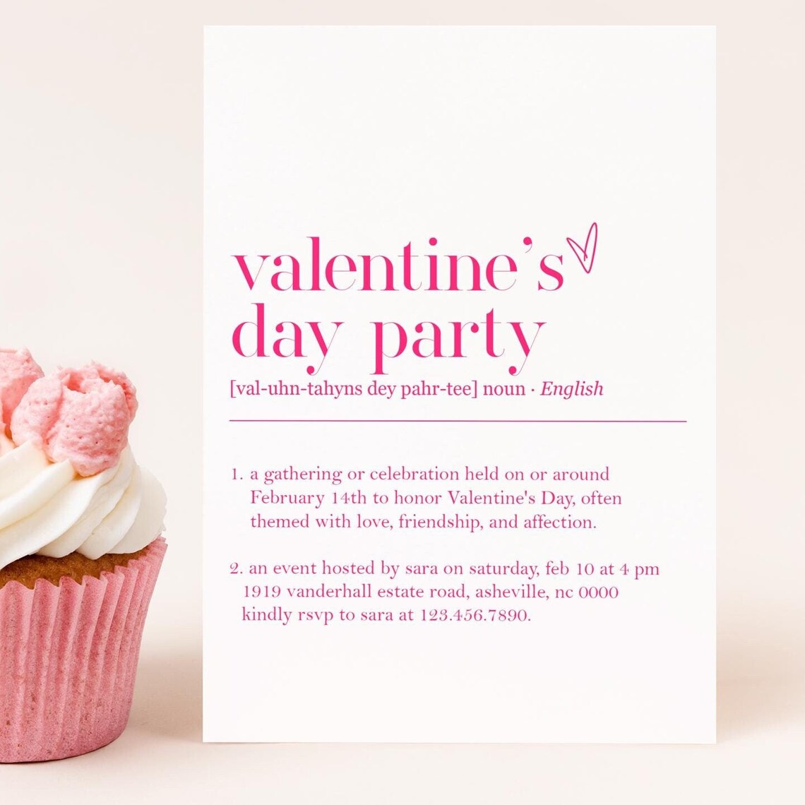 Valentines Day Party Dictionary Definition Invitation Pink Print