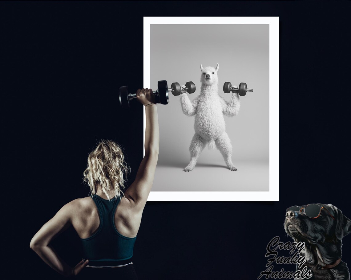 Funny Fitness Poster Alpaca With Dumbbells Humorous Animal Art Gift For Fitness Enthusiasts Wall Decor Gym - Image 3