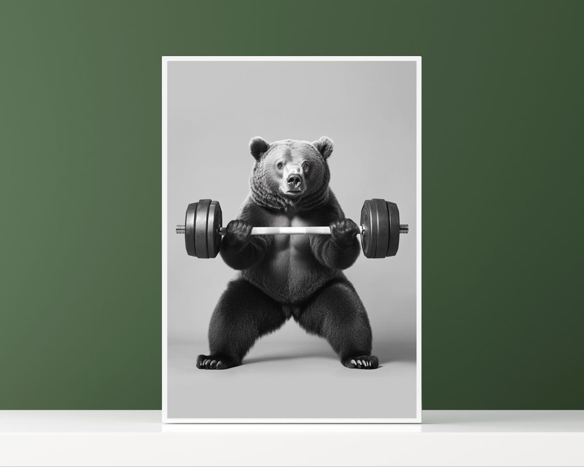 Funny Fitness Poster Bear With Barbell Humorous Animal Art Gift For Fitness Enthusiasts Animal Illustration - Image 2
