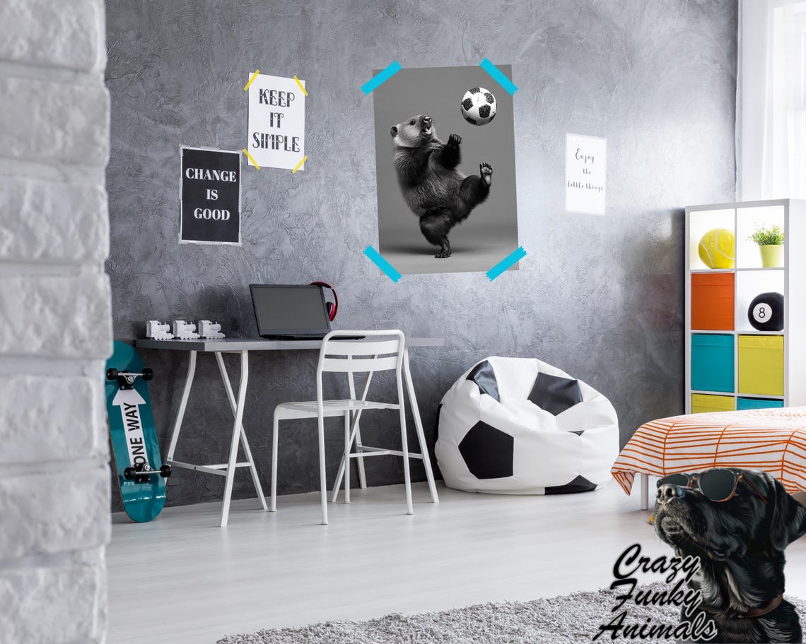 Beaver Kicking a Soccer Ball Mid-Air Funny Animal Sports Poster - Image 2