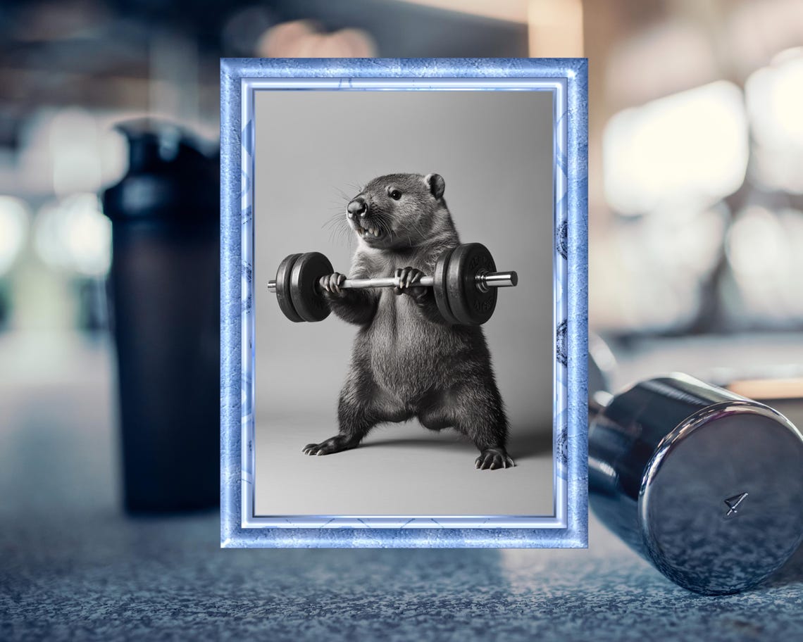 Funny Fitness Poster Beaver With Barbell Humorous Animal Art Gift For Fitness Lovers Gym Wall Decor Animal Illustration