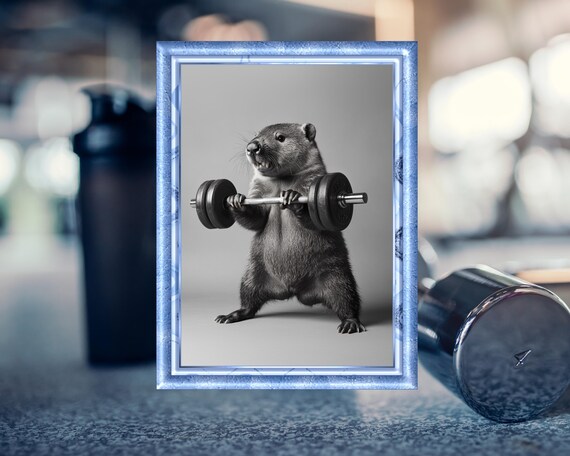 Funny Fitness Poster Beaver With Barbell Humorous Animal Art Gift For Fitness Lovers Gym Wall Decor Animal Illustration