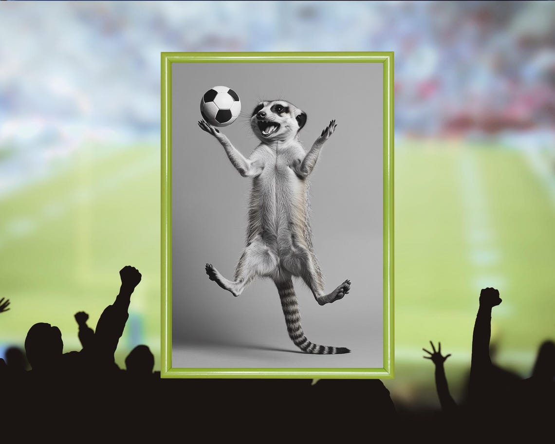Meerkat Balancing a Soccer Ball on One Hand Funny Sports Poster