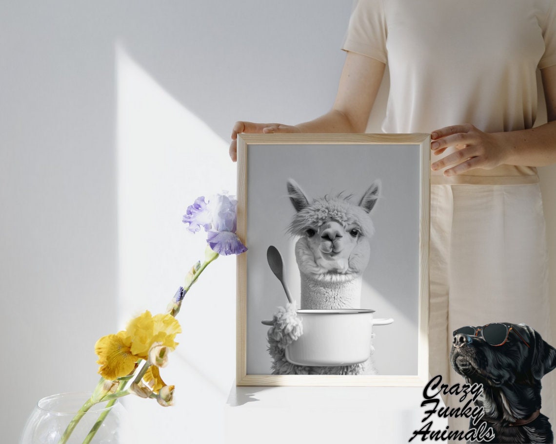 Funny Alpaca Cooking with a White Pot and Wooden Spoon Poster - Image 3