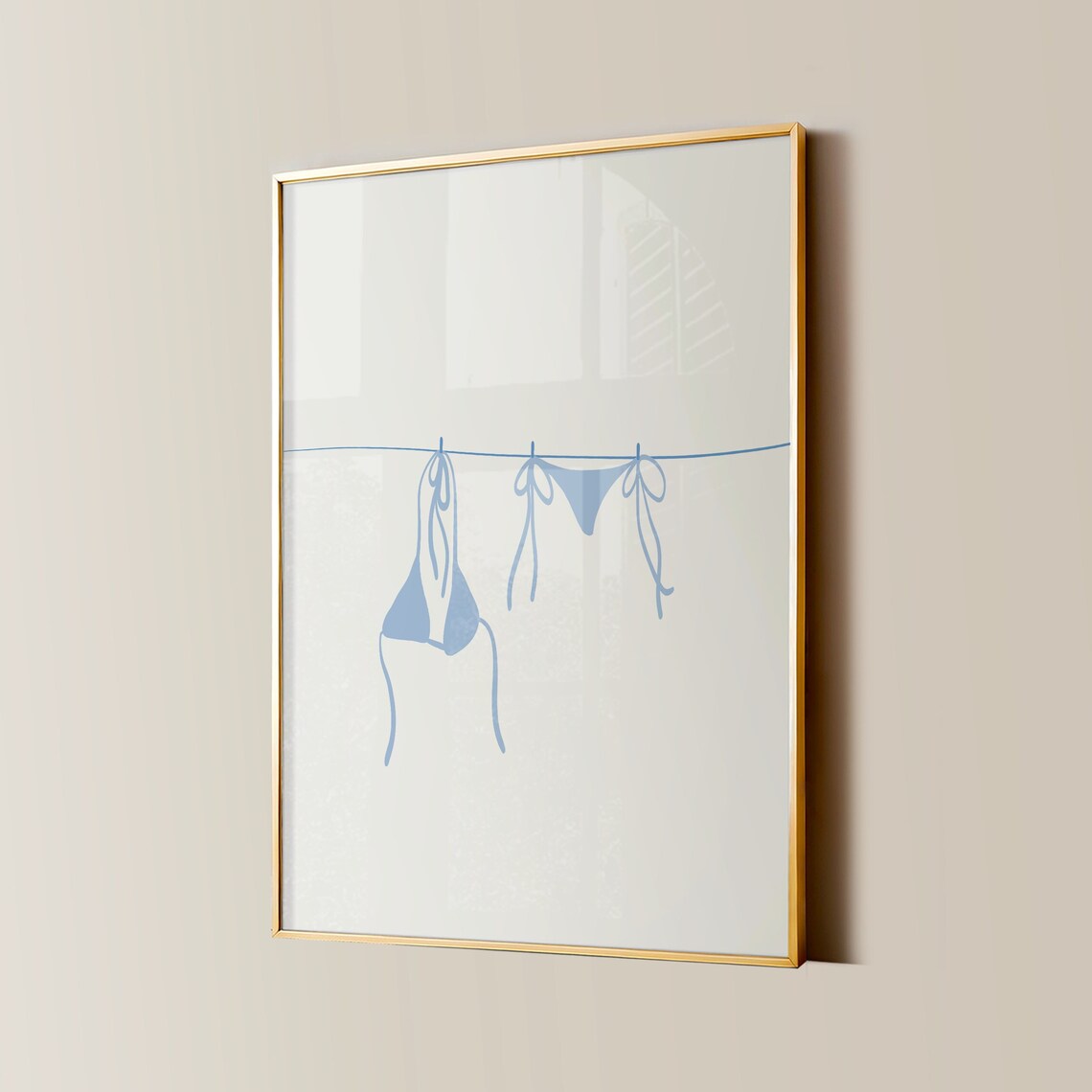 Bikini On Clothesline Art Print, Coastal Dorm Decor