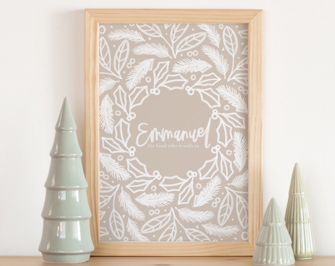 Emmanuel the God Who is With Us Neutral Christmas Wreath Poster