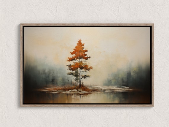 Autumn Landscape Print Fall Wall Art Vintage Style Oil Painting Country Farmhouse Scene