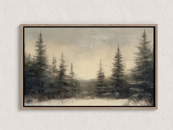 Winter Pine Forest Rustic Snowy Evergreen Landscape Painting Poster