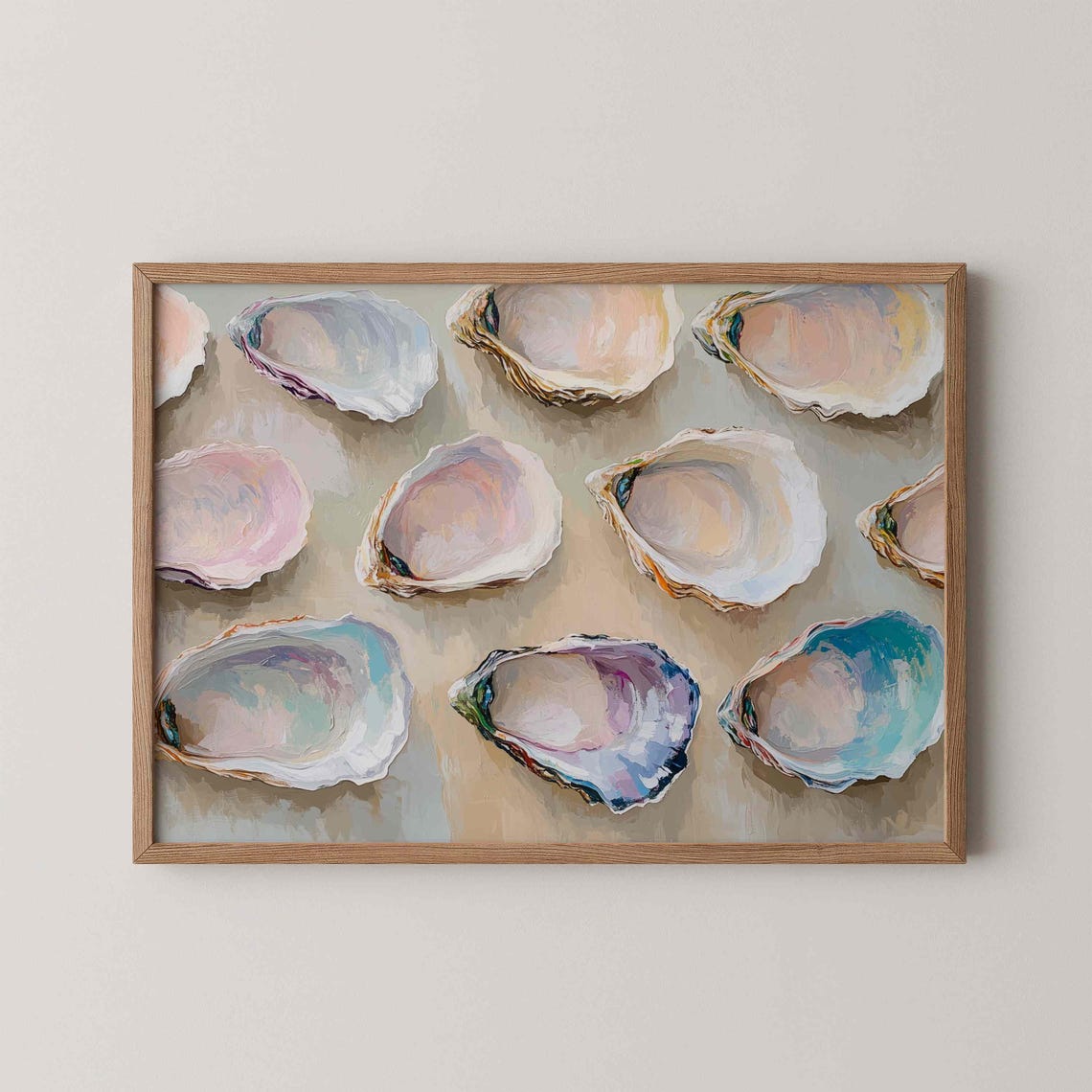 Pastel Oyster Shells Painting Coastal Seafood Beach Decor Poster