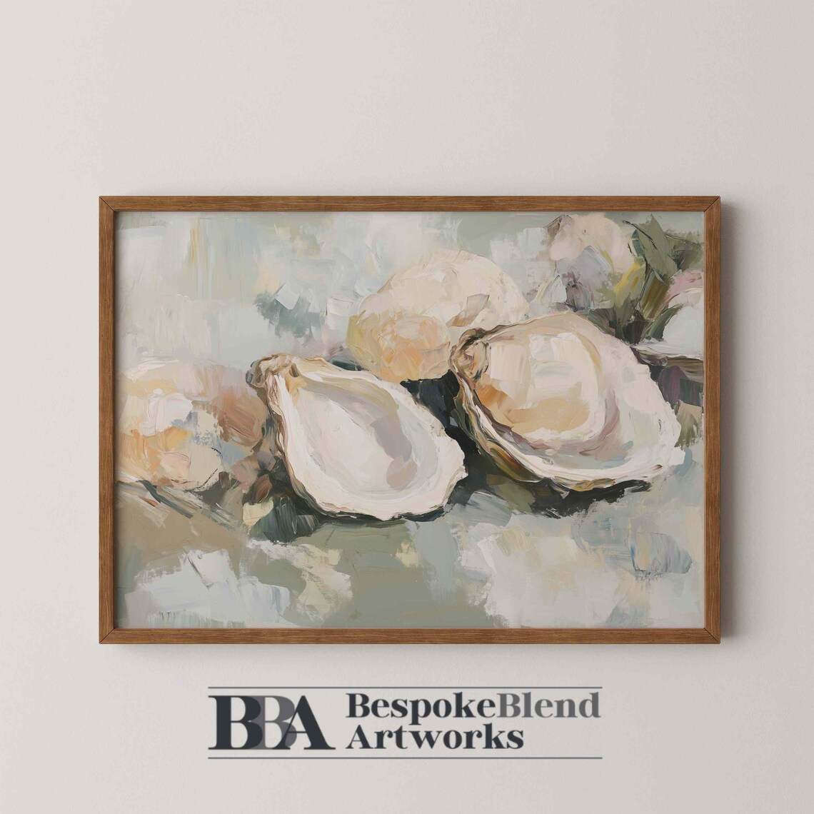 Elegant Oyster Shell Still Life Coastal Painting Neutral Tones Poster