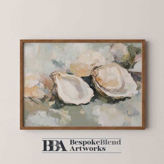 Elegant Oyster Shell Still Life Coastal Painting Neutral Tones Poster
