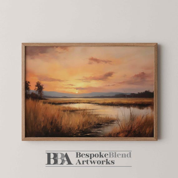 Field Of Flowers Print Rustic Path Wall Art Warm Nature Scene Country Trail Painting Sunset Meadow Poster For Cozy Cottage Decor