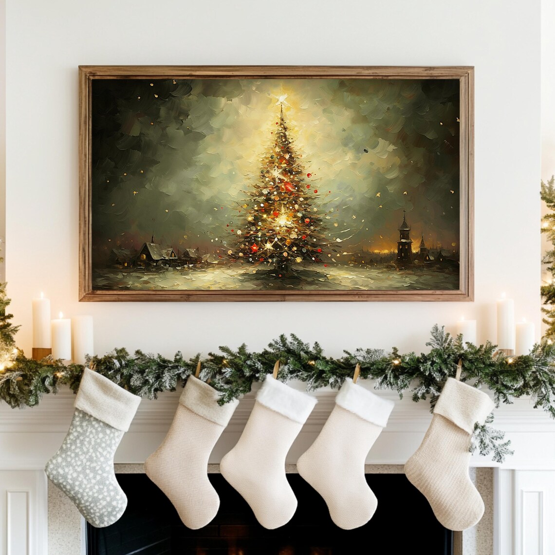 Christmas Tree Winter Snow Landscape Art Print - Image 3