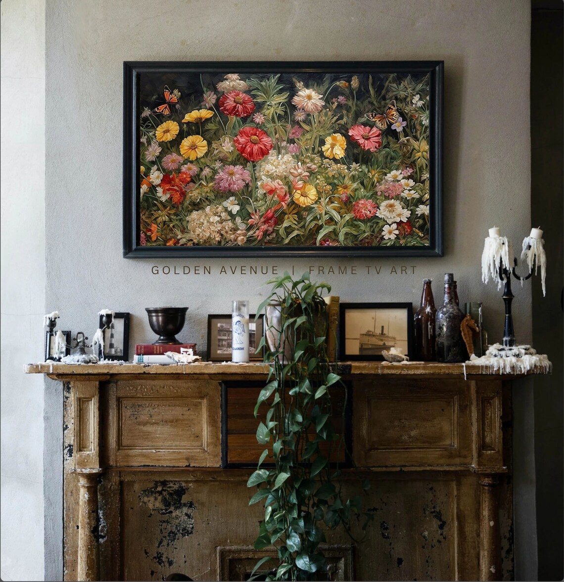 Wildflower Butterfly Garden Spring Dark Botanical Floral Art Wall Poster - Image 2