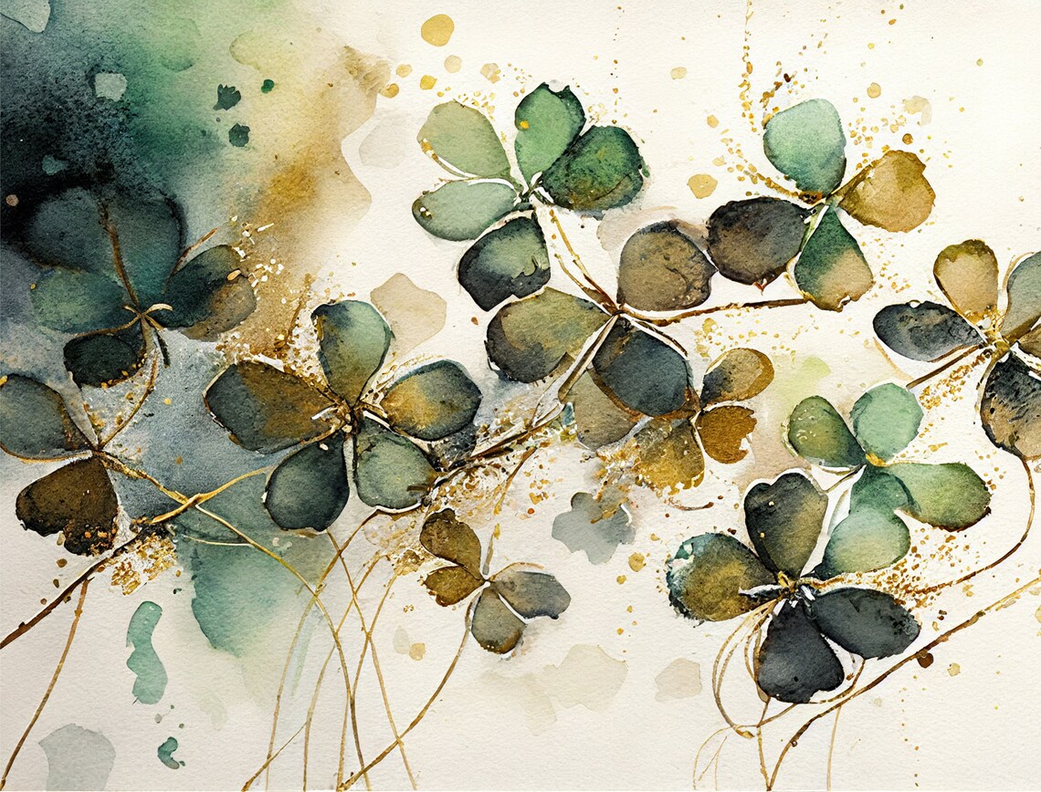 St. Patrick's Day Abstract Clovers Watercolor Art Print - Image 3