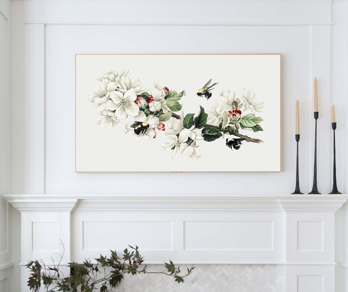 Vintage Blossom Branch Bees Cottagecore Spring Illustration Poster - Image 4