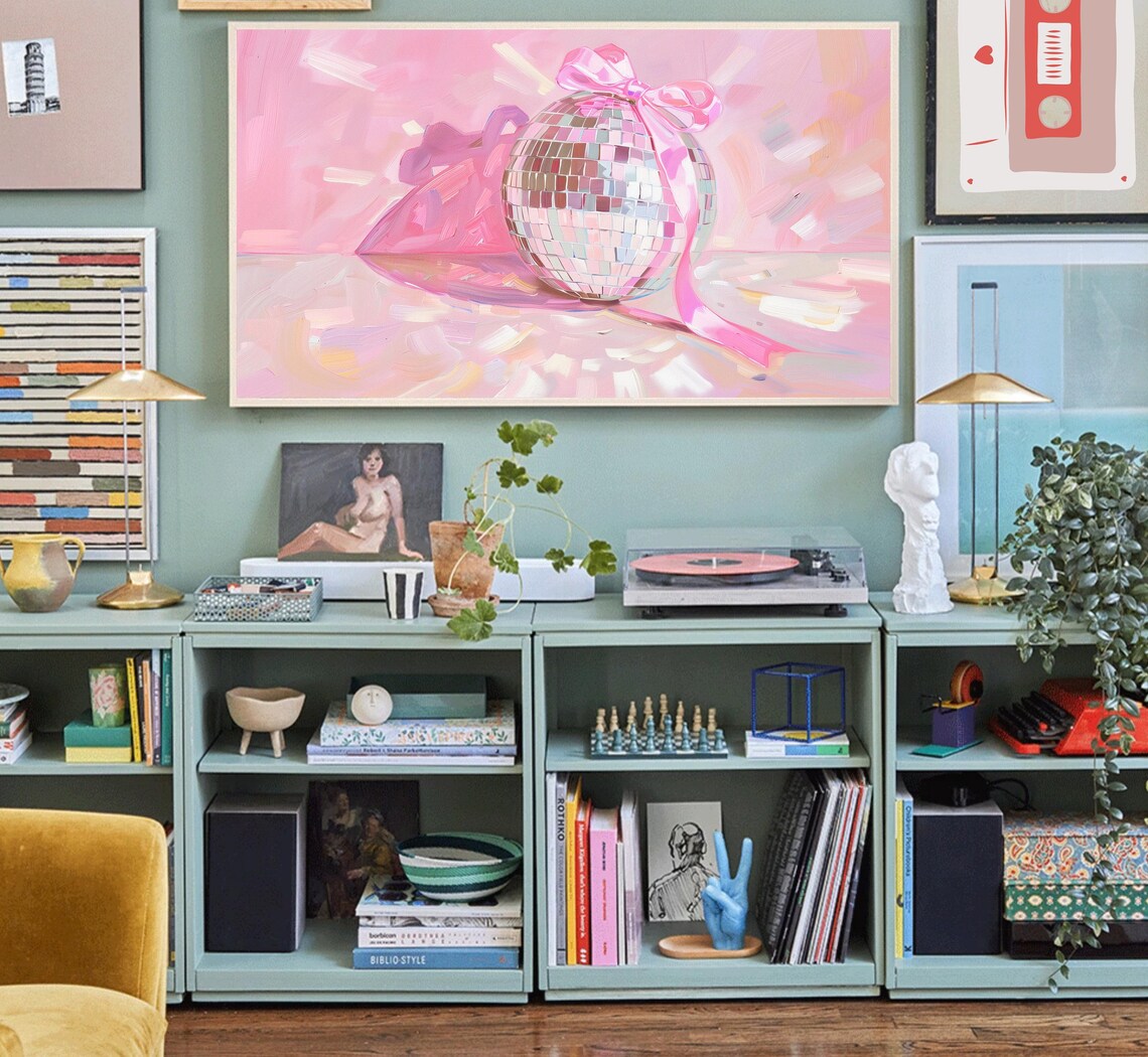 Disco Ball Bow Pink Coquette Party Art Print - Image 4