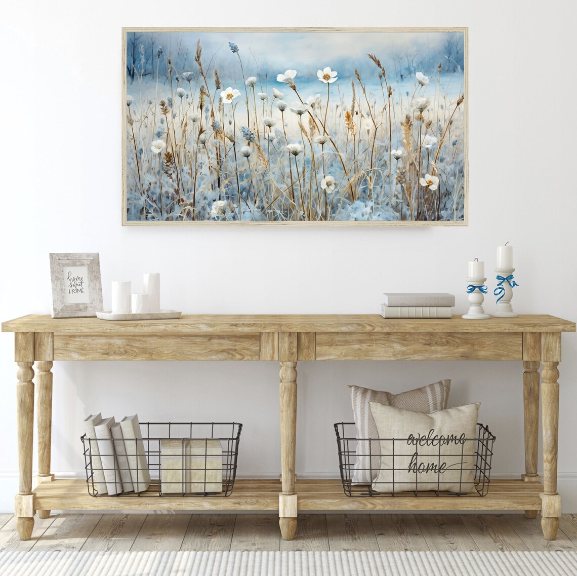 Winter Wildflowers Art Print, Blue Decor - Image 3