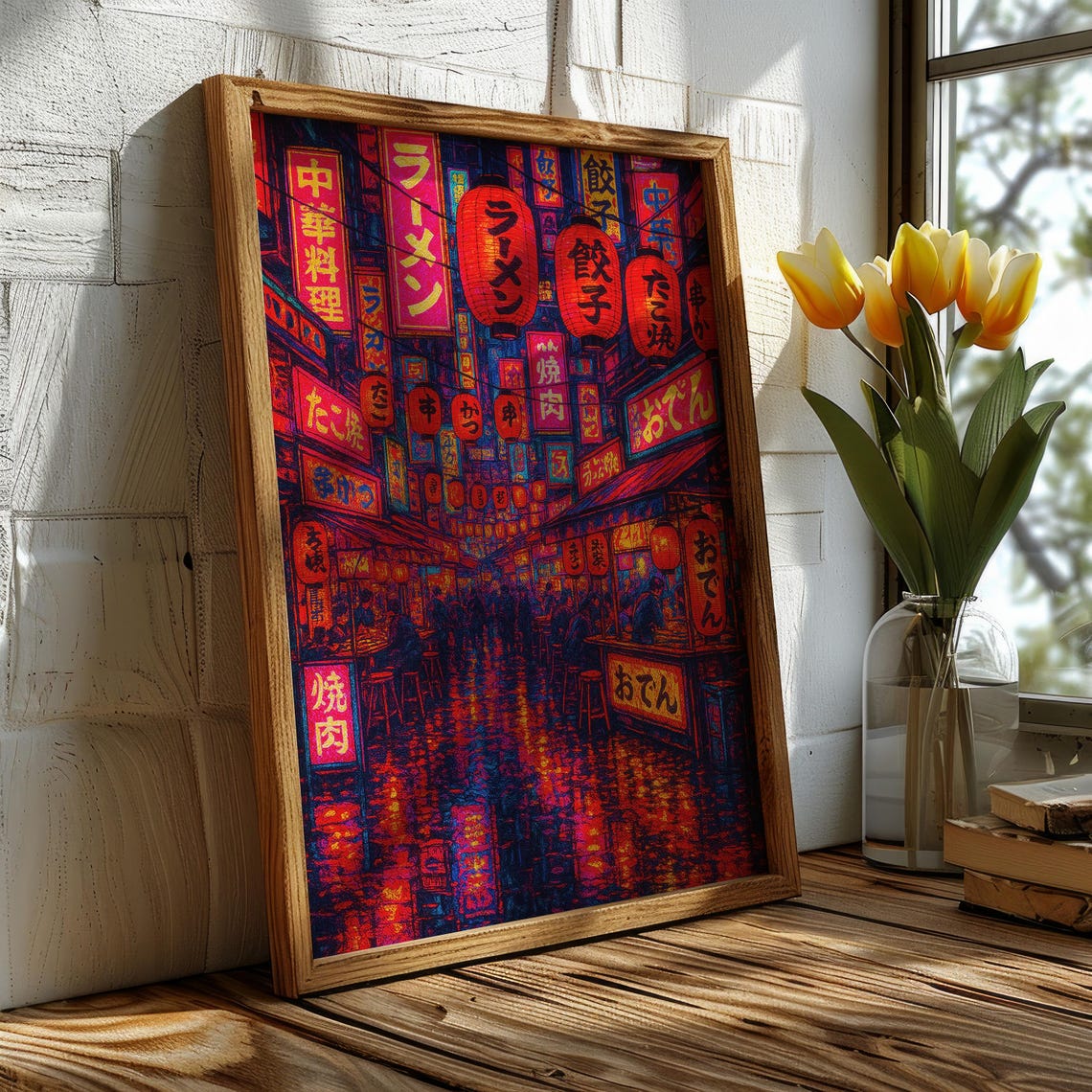 Tokyo Night Market Neon Signs Maximalist Cityscape Art Poster