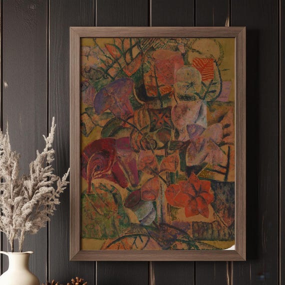 Vintage Abstract Botanical Wall Art Muted Floral Bouquet Oil Painting Modern Farmhouse Decor