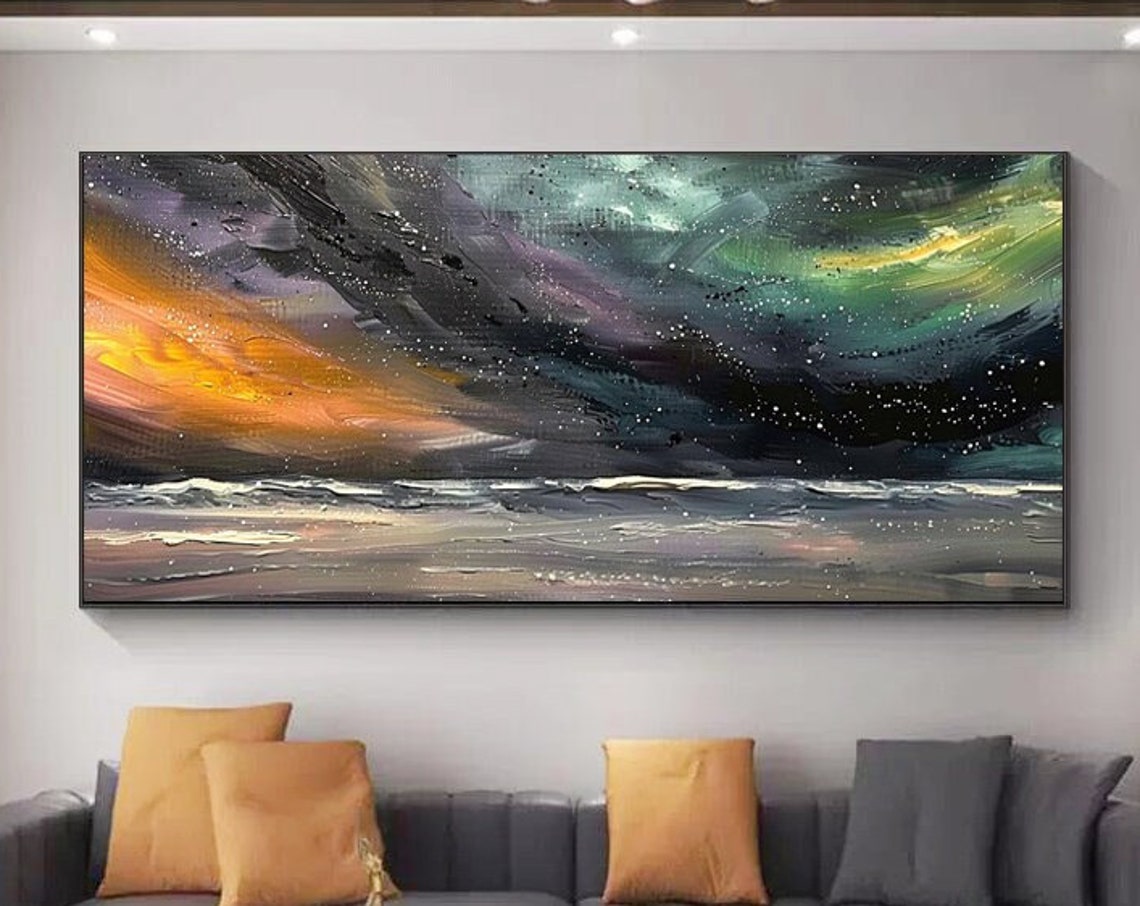 Aurora Lights Swirling Over a Dark Night Ocean Panoramic Poster - Image 4