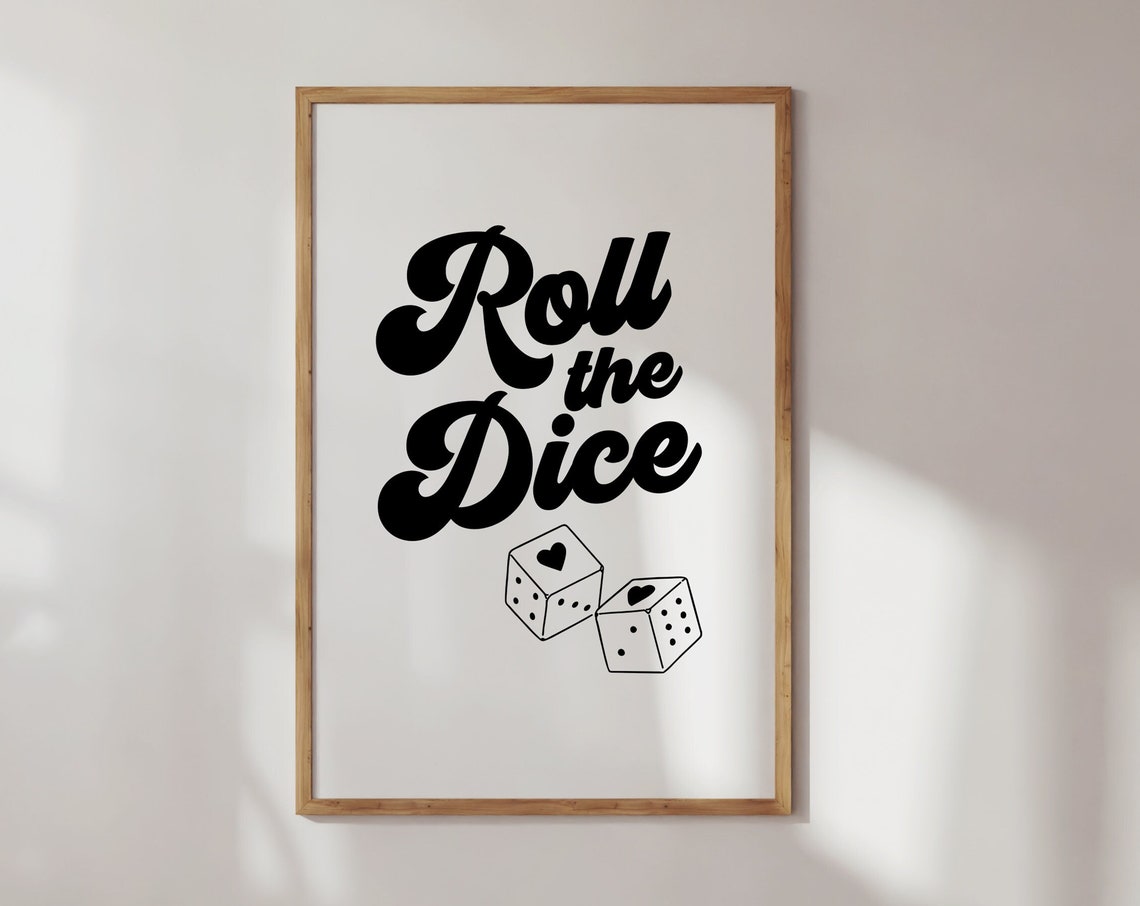 Roll The Dice Retro Script Lucky Dice Hearts Vintage Wall Poster - Image 3