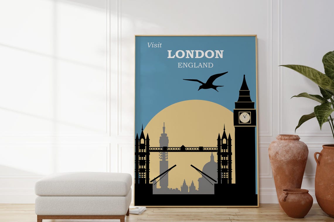 Visit London England Tower Bridge Big Ben Sunset Silhouette Poster - Image 4