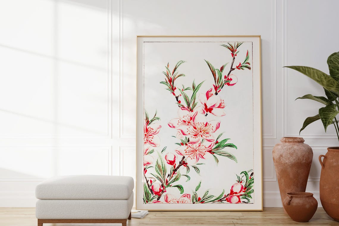 Peach Blossom Branches Spring Flowers Japanese Botanical Wall Art - Image 3
