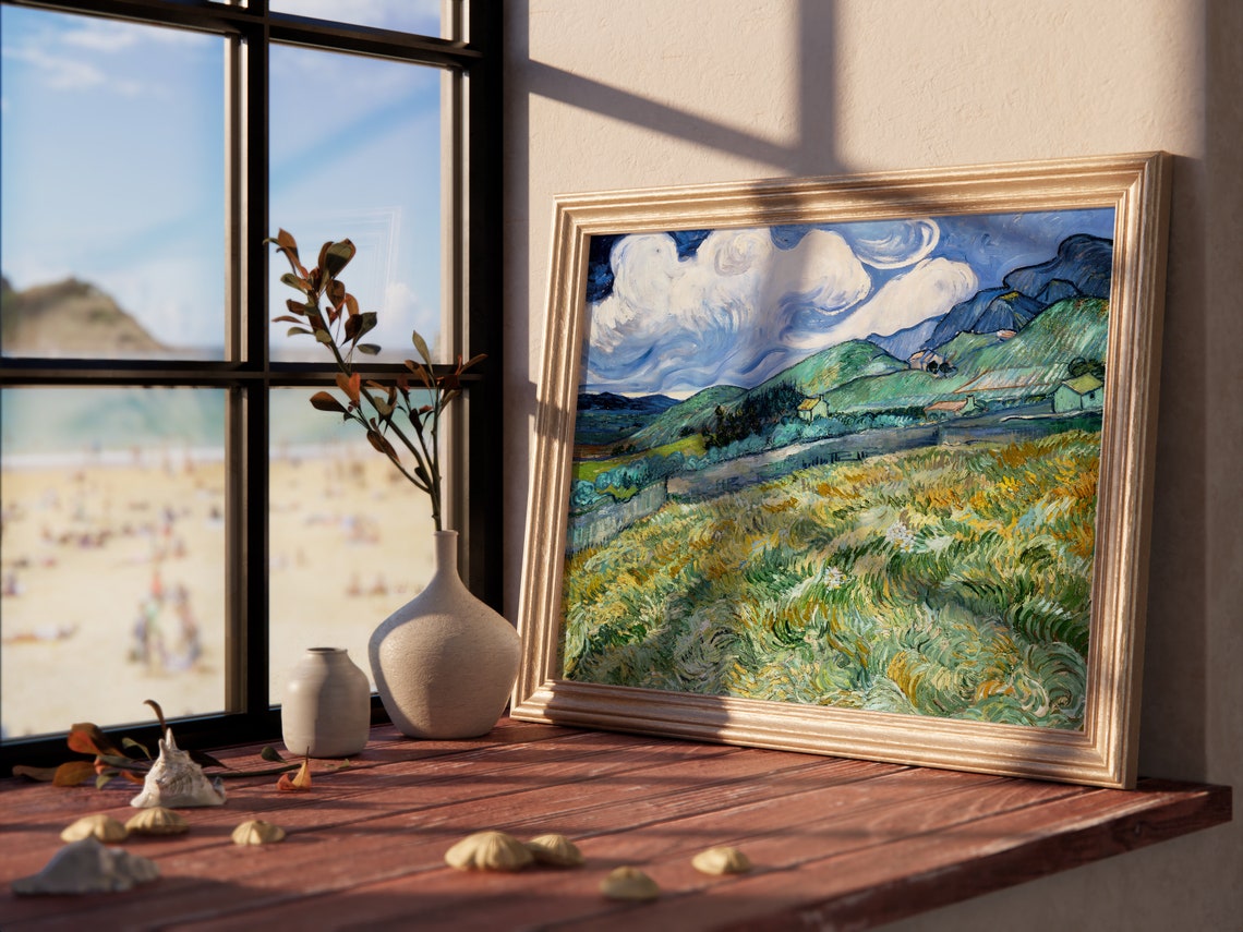 Van Gogh Enclosed Wheat Field Saint Remy Green Swirling Grass Print - Image 2