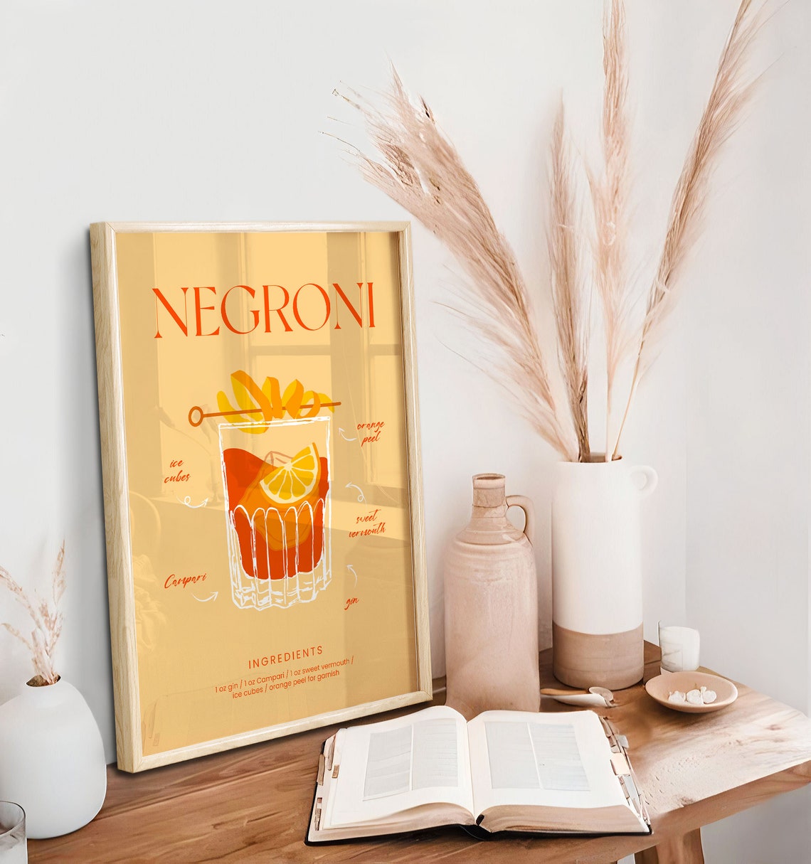 Negroni Cocktail Ingredients Chart Elegant Orange Bar Wall Art Poster - Image 2