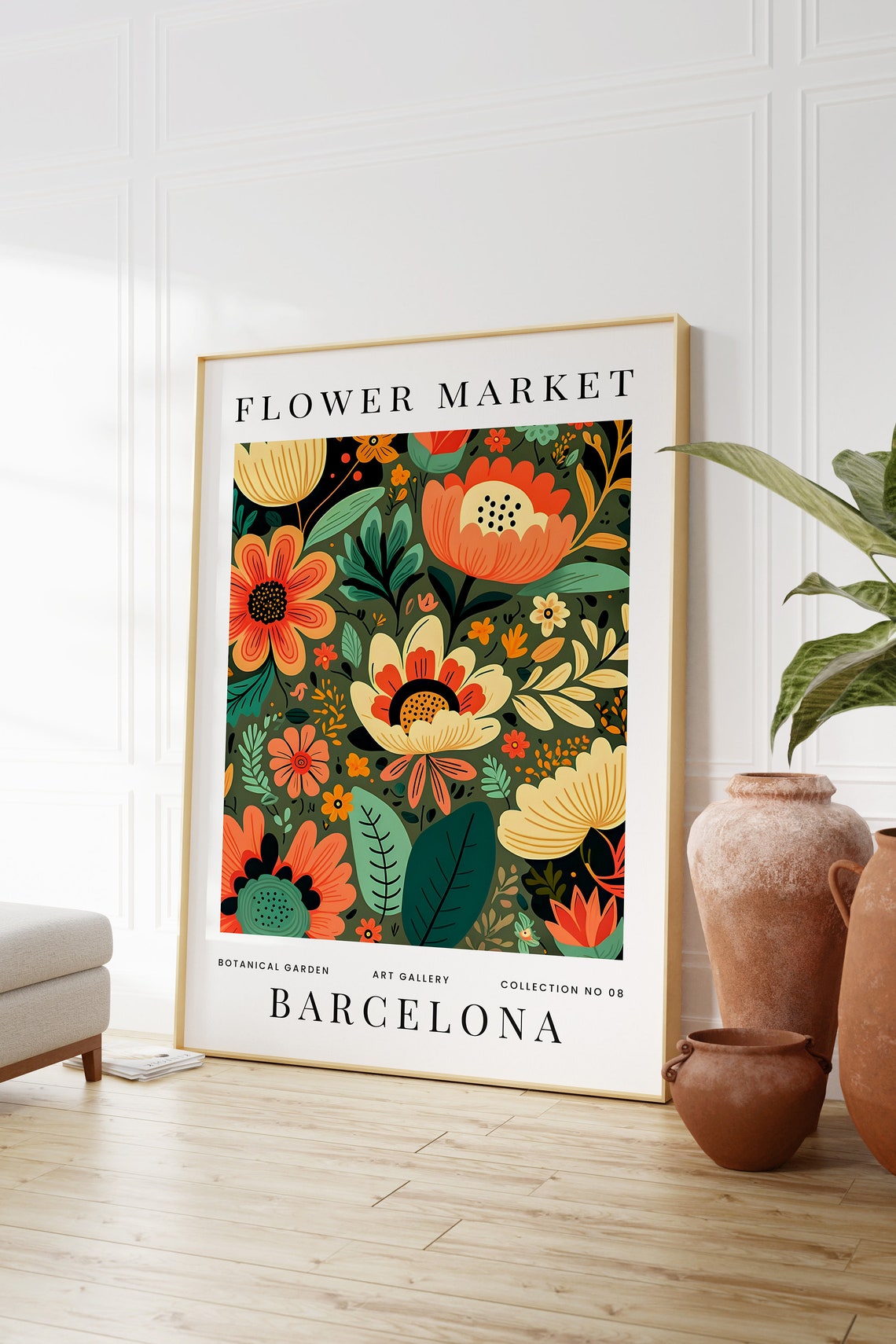 Flower Market Barcelona Orange Blossoms Dark Green Botanical Print - Image 2