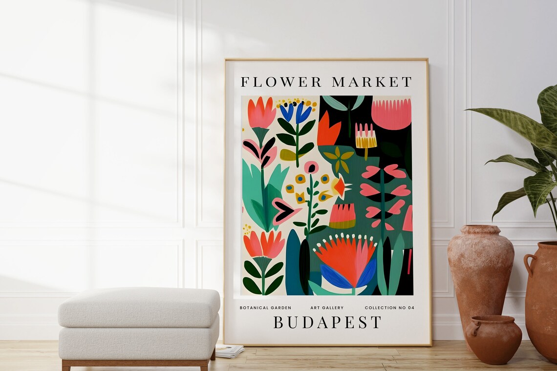 Flower Market Budapest Colorful Botanical Floral Illustration Print - Image 3