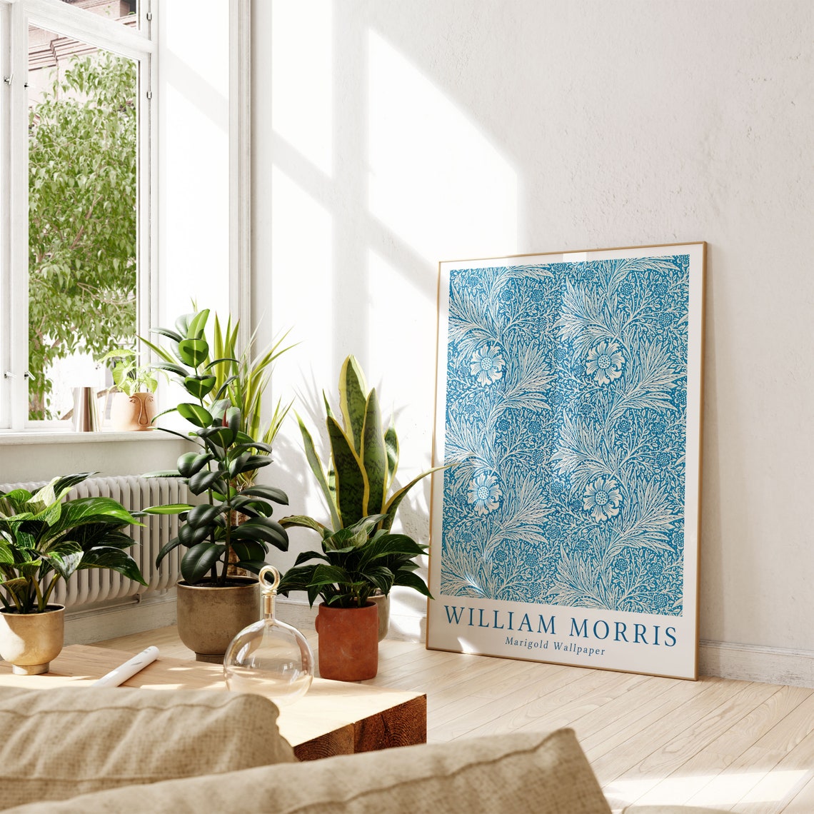 William Morris Marigold Blue Wallpaper Botanical Floral Pattern Poster - Image 2