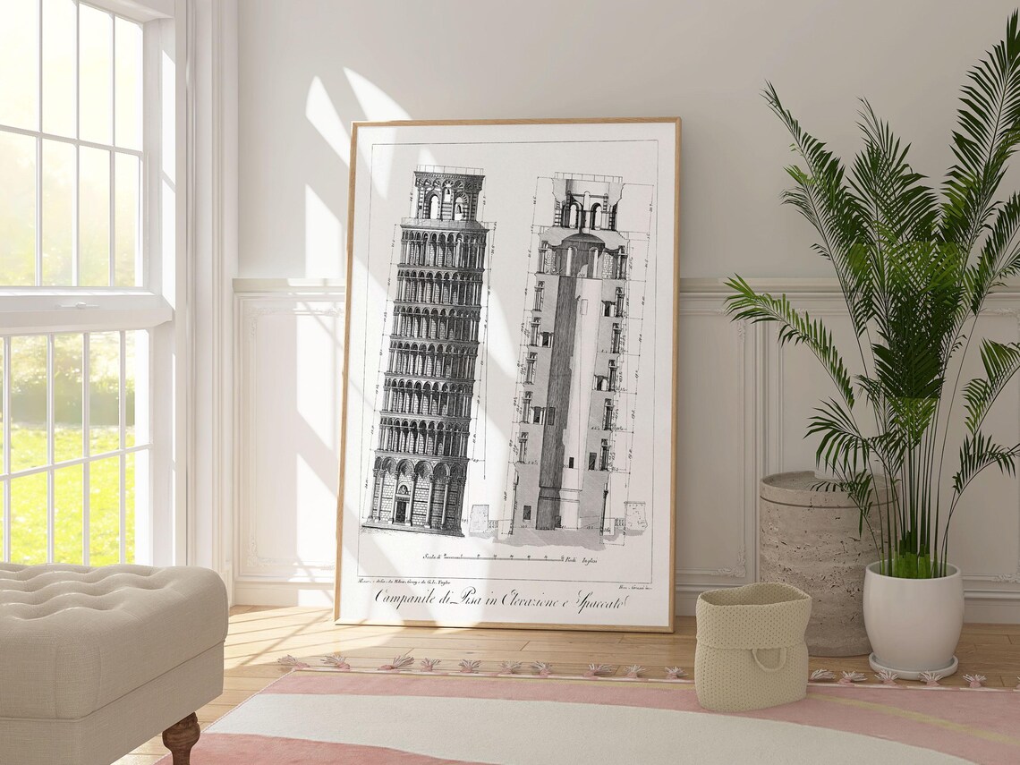 Leaning Tower Of Pisa Blueprint Art Print, Italy - Image 3